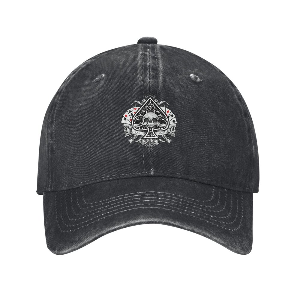 Skull with Playing Card Spades Baseball Cap for Men Women Vintage Trucker Hat Golf Hats Dad Hat Black