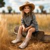 PANDANINJIA Girls Toddler Cowgirl Boots Riding Round Toe Boys Cowboy Boot Little Kids Short Calf Western Cowgirl Booties(Champagne Pu 2 M US Little Kid) view 2