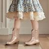 PANDANINJIA Girls Toddler Cowgirl Boots Riding Round Toe Boys Cowboy Boot Little Kids Short Calf Western Cowgirl Booties(Champagne Pu 2 M US Little Kid) view 3