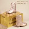 PANDANINJIA Girls Toddler Cowgirl Boots Riding Round Toe Boys Cowboy Boot Little Kids Short Calf Western Cowgirl Booties(Champagne Pu 2 M US Little Kid) view 4