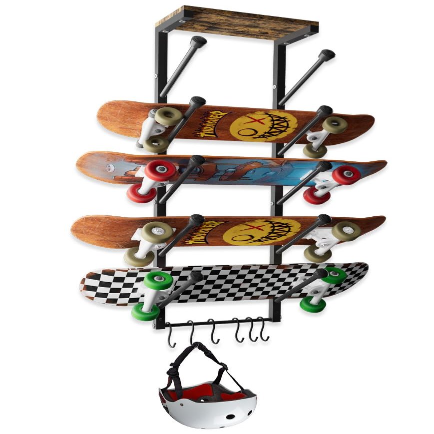 Koutemie Skateboard Rack Wall Mount, 5 Layer Skateboard Holder for Storage