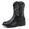 PANDANINJIA Girls Toddler Cowgirl Boots Riding Round Toe Boys Cowboy Boot Little Kids Short Calf Western Cowgirl Booties(Black Pu 10 M US Toddler) view 1