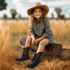 PANDANINJIA Girls Toddler Cowgirl Boots Riding Round Toe Boys Cowboy Boot Little Kids Short Calf Western Cowgirl Booties(Black Pu 10 M US Toddler) view 2