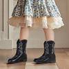 PANDANINJIA Girls Toddler Cowgirl Boots Riding Round Toe Boys Cowboy Boot Little Kids Short Calf Western Cowgirl Booties(Black Pu 10 M US Toddler) view 3