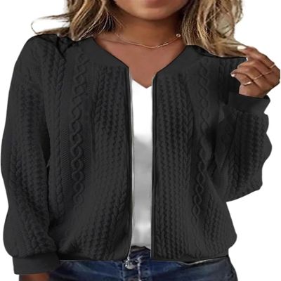 kipfall Women's Full Zip Sweatshirt Jacket Stand Collar Hoodless Outerwear Casual Coat with Pockets