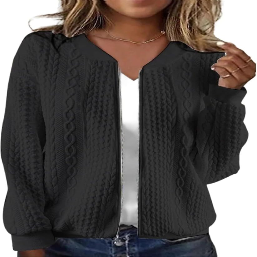 kipfall Women's Full Zip Sweatshirt Jacket Stand Collar Hoodless Outerwear Casual Coat with Pockets