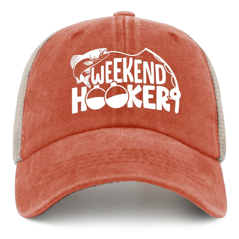 NineFit Basics Weekend Hooker Hat Womens Humor Fishing Lover Denim Hats for Men Trucker Hat Saffron Ball Cap Funny for Drivers