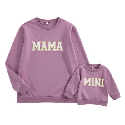 Winioder Mommy and Me Matching Outfits Mama and Mini Long Sleeve Crewneck Sweatshirt Halloween Mother Baby Matching Clothes(Baby,Purple,2-3T)