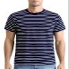Funny World Navy Blue and White Striped Shirt Men Cotton Short Sleeve Casual T Shirts, Navy & White, X-Large view 1