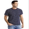 Funny World Navy Blue and White Striped Shirt Men Cotton Short Sleeve Casual T Shirts, Navy & White, X-Large view 2