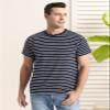 Funny World Navy Blue and White Striped Shirt Men Cotton Short Sleeve Casual T Shirts, Navy & White, X-Large view 3
