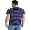 Funny World Navy Blue and White Striped Shirt Men Cotton Short Sleeve Casual T Shirts, Navy & White, X-Large view 4