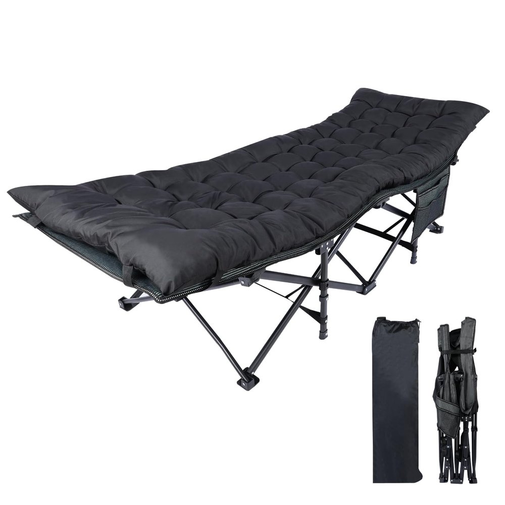 Adults, Foldable Outdoor with Portable Bag, Bed Lightweight Sleeping Cots for Camping, Easy to Set, Black