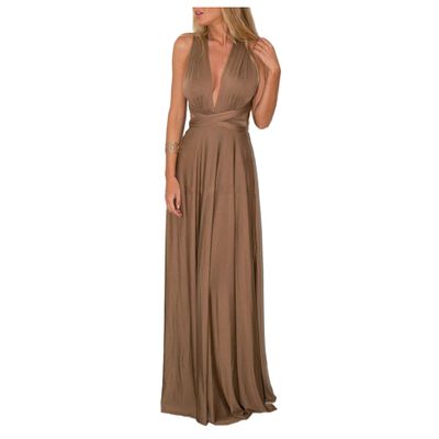 Bestgift Long Dresses Tie Multiple Wear Sexy Dresses Gowns Bridesmaid Dresses Brown 2XL