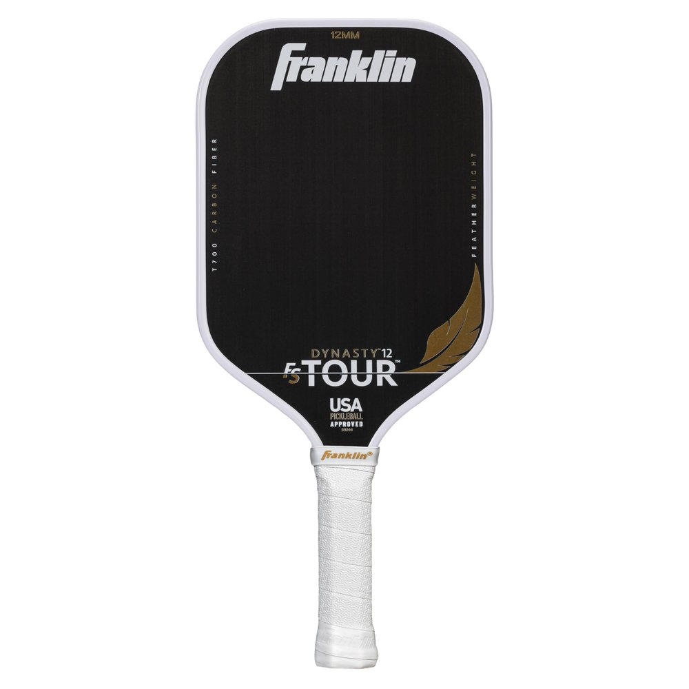 Franklin Sports Pro Pickleball Paddles - FS Tour Featherweight Series Lightweight Paddles - USA Pickleball Approved - Raw Carbon Fiber Surface - Dynasty - 12mm Polymer Core - White