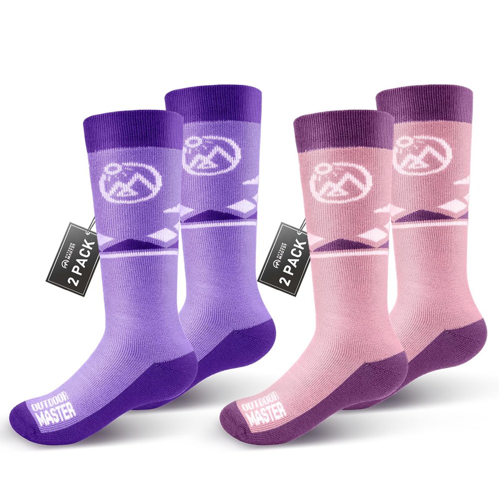 OutdoorMaster Merino Wool Ski Socks for Kids, Boys & Girls, Thermal Winter Warm Snowboarding Socks for Cold Weather