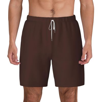 Sipumia Mens Solid Swimming Trunks with Compression Liner 2 in 1 Quick-Dry Beach Swim Shorts with Pockets Brown XXXL