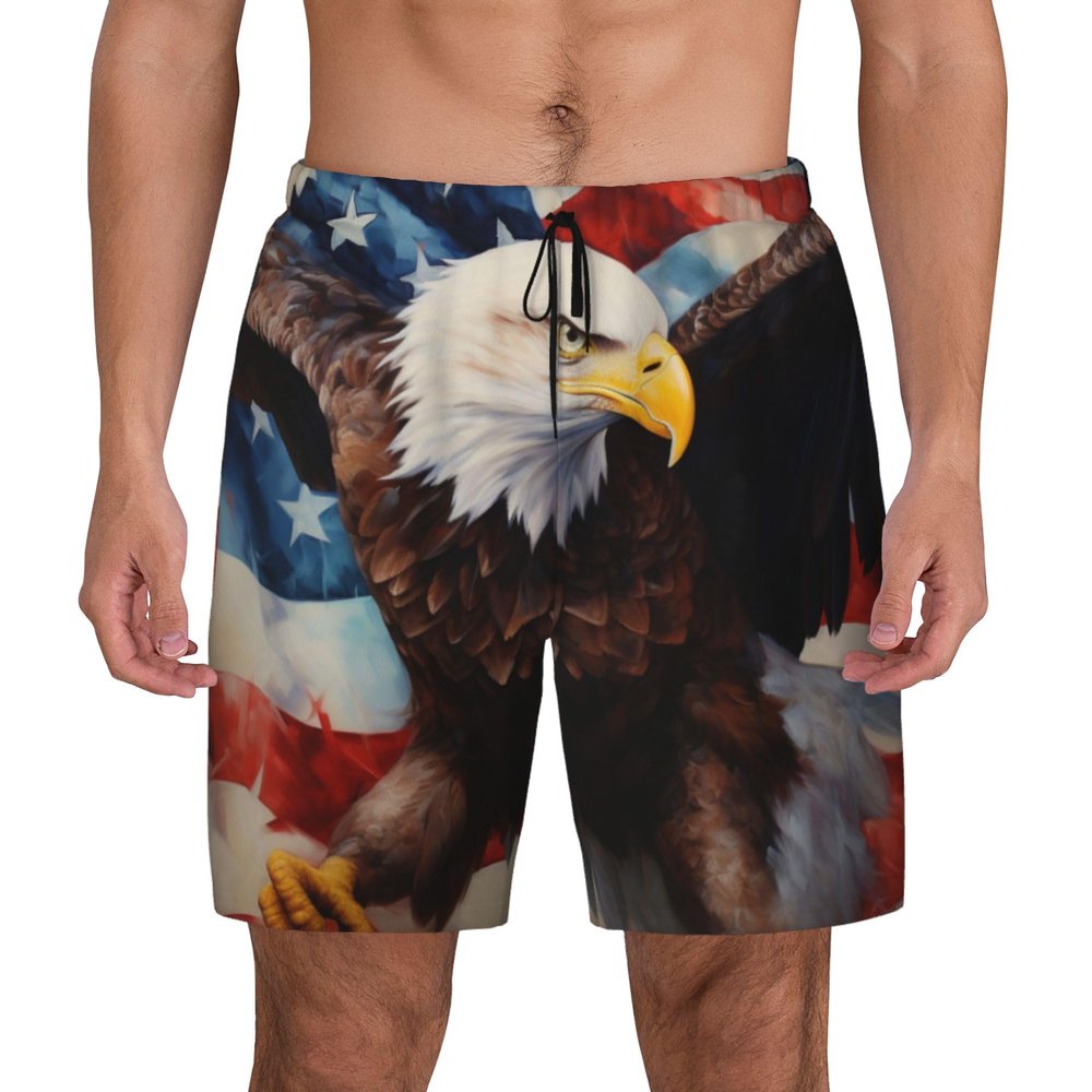Sipumia Mens US-Flag Eagle Printed Swim Trunks with Compression Liner Quick Dry 2 in 1 Board Shorts with Pockets Colour-16 XXXL