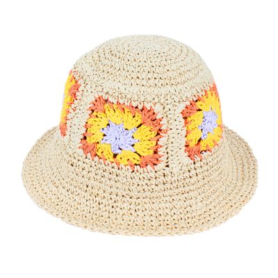 AISI Women Girls Colorful Straw Woven Beach Hat Handmade Crochet Foldable Summer Sun Hat, 6913+beige
