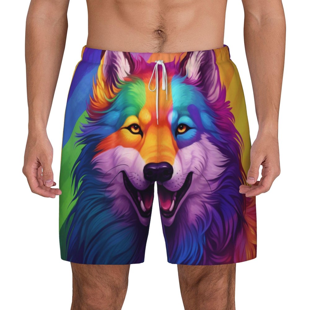 Sipumia Mens Wolf Printed Swimming Trunks with Compression Liner 2 in 1 Quick-Dry Beach Swim Shorts with Pockets Colour-04 XXL