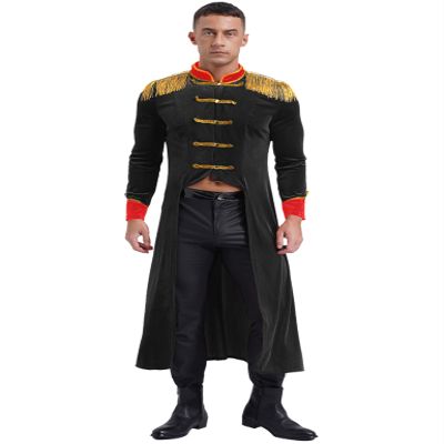 Lejafay Men's Velvet Tailcoat Circus Ringmaster Showman Costumes Renaissance Gothic Jacket Coat Black XX-Large