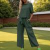 Women 2 Piece Cotton Linen Outfits Casual Short Sleeve Top Summer Plus Size Suits High Waist Wide Leg Pants Sets view 2