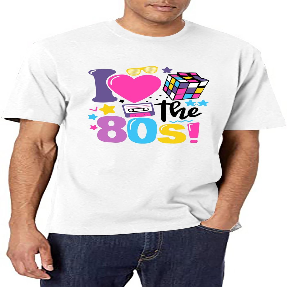 80s Shirts for Men: I Love The 80s Shirt Tops Vintage Music T-Shirt 80's Birthday Party Outfits Black