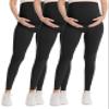 WELL&JUST Maternity Leggings Over The Belly - 3 Packs Ultra Soft & Breathable Pregnancy Active Wear for Workout Casual, High Waist Yoga Tights, L view 1
