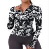 LOMON Workout Shirts Women Long Sleeve Yoga Tops Sports Running Shirts Half Zip Pullover Athletic Top Slim Fit Cropped(Black White,Medium) view 1