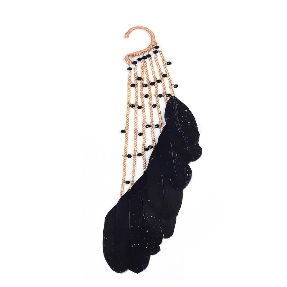 Campsis Tassel Handmade Black Feather Earrings Beaded Ear Clips Party Dance for Women