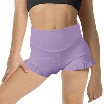 rrhss Girls Athletic Ruffle High Waisted Yoga Dance Shorts Purple, 5-6 Years