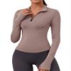 LOMON Womens Long Sleeve Workout Crop Tops Quick Dry Golf Shirt Quarter Zip Pullover Yoga Athletic Slim Fit Shirts(Brown Gray,Medium) view 1