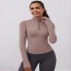 LOMON Womens Long Sleeve Workout Crop Tops Quick Dry Golf Shirt Quarter Zip Pullover Yoga Athletic Slim Fit Shirts(Brown Gray,Medium) view 3