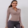 LOMON Womens Long Sleeve Workout Crop Tops Quick Dry Golf Shirt Quarter Zip Pullover Yoga Athletic Slim Fit Shirts(Brown Gray,Medium) view 4