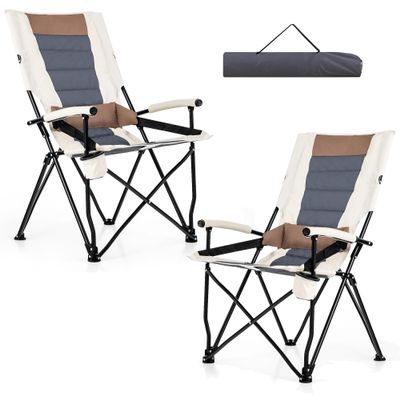 HAPPYGRILL Folding Camping Chair Set of 2, Portable Lawn Chair with Cup Holder & Carrying Bag, 330 LBS Folding Chair for Outside Fishing Travel Swimming Picnic
