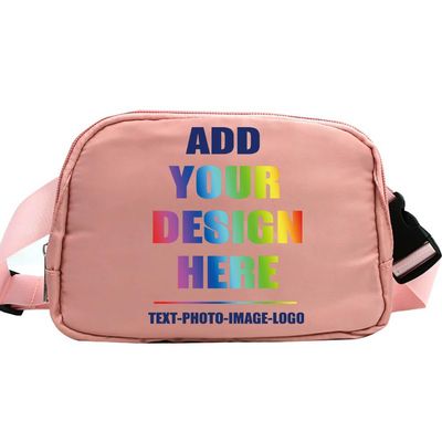 SMALL COLOR Custom Belt Bag Fanny Pack Bag Unisex Personalized Gifts Nylon Waist Bag with Name Text Logo Photo for Workout Running Traveling Hiking (Pink)