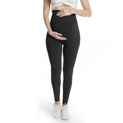 WELL&JUST Maternity Leggings Over The Belly - Ultra Soft & Breathable Pregnancy Active Wear for Workout Casual, High Waist Yoga Tights, Black M