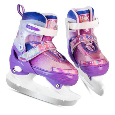 HALOSK Girls Ice Skates for Kids Boys, Adjustable Kids Skates for Outdoor Indoor Rink, Rainbow Soft and Comfortable Lining Ice Skating Shoes Ages 5-8 Youth (Rainbow Purple, Small - Litter Kids)