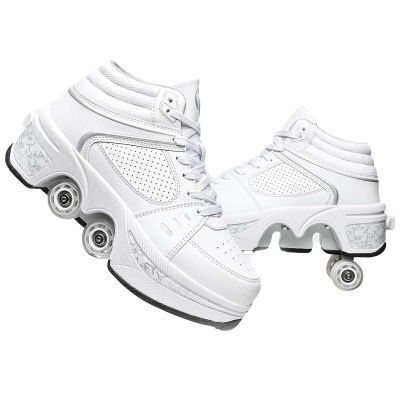 LrpoIv Roller Skate Shoes for Men and Women, Double-Row Deform Quad Roller Skates Invisible Pulley Shoes Skating Shoes Outdoor Sneakers for Youth Boys and Girls, Men and Women