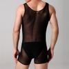 JEsilunmaMY Men's Mesh Sheer Boxer Bodysuit Sleeveless See Through Shapewear Slimming Breathable Comfortable Underwear (Black-1PC,Medium) view 4
