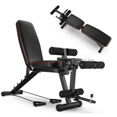 Exercise Bench for Home Foldable Adjustable Weight Bench with 4 Back Positions, Two Exercise Band, Full Body Weightlifting and Strength Training for Home Gym