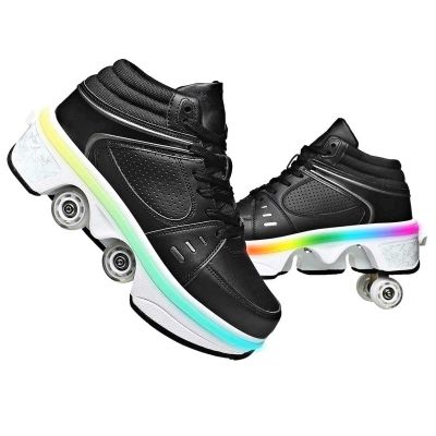 LrpoIv Roller Skate Shoes for Men and Women, Double-Row Deform Quad Roller Skates Invisible Pulley Shoes Skating Shoes Outdoor Sneakers for Youth Boys and Girls, Men and Women