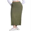 Allegra K Knit Long Pencil Skirts for Women's Bodycon Ribbed Sweater Maxi Skirt with Slit Medium Army Green