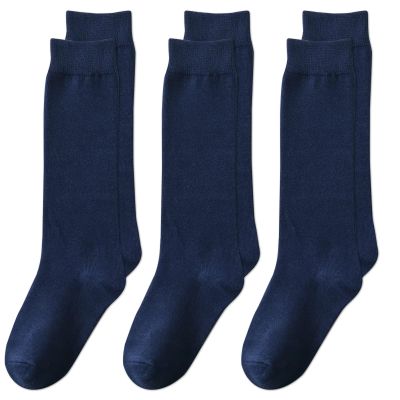 EPEIUS Kids Knee High Cotton School Uniform Socks - Tube Socks for Girls Boys 8-11 Years Old - White Long Navy Blue 3 Pack L