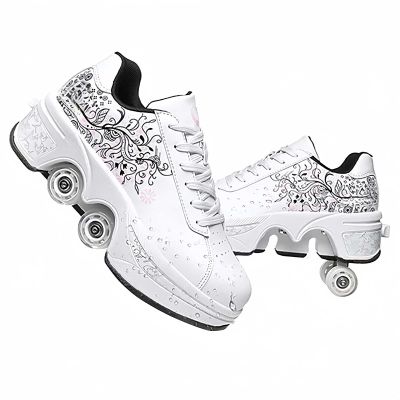 LrpoIv Roller Skate Shoes for Men and Women, Double-Row Deform Quad Roller Skates Invisible Pulley Shoes Skating Shoes Outdoor Sneakers for Youth Boys and Girls, Men and Women