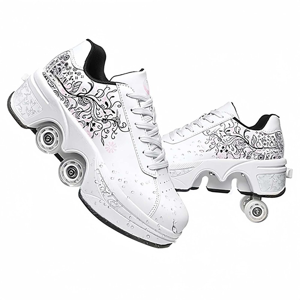 LrpoIv Roller Skate Shoes for Men and Women, Double-Row Deform Quad Roller Skates Invisible Pulley Shoes Skating Shoes Outdoor Sneakers for Youth Boys and Girls, Men and Women