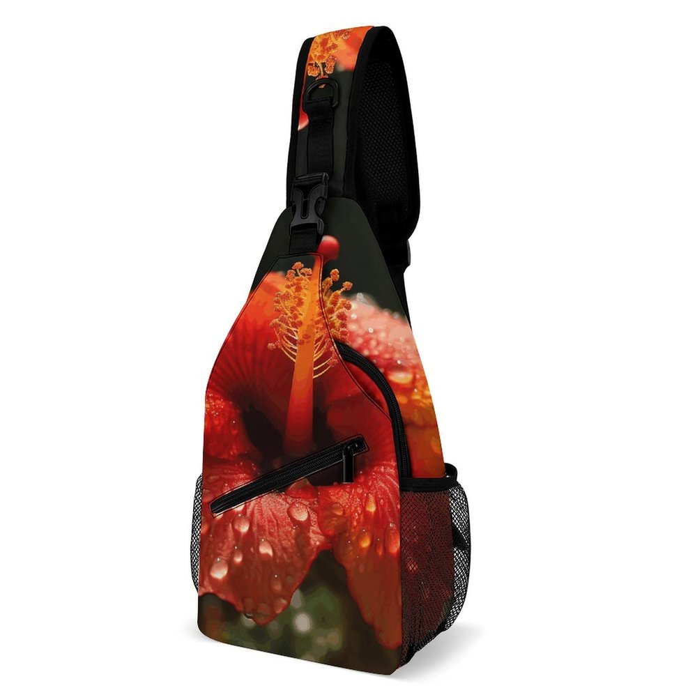 KLWQR Warm Hibiscus Flower Sling Bag Crossbody Chest Bag Casual Shoulder Backpack Sport Travel Hiking Daypack for Women Men, 38x20cm, Style