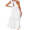 BIVENANT Sundresses for Women 2024 White Halter Neck Dresses for Women Long Ruffle Dress Plus Size Dresses for Curvy Women Chiffon Maxi Dress Pleated Maxi Dress Casual Maternity Dress,XL view 4