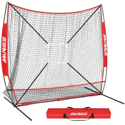 AOLIGEIJS 7'X7' Baseball Softball Practice Net,Pitching Net,Batting Net,with Large Ball Collection System,Baseball Pitching Kit - Batter Dummy,Bonus Strike Zone (Red Baseball Net ONLY)