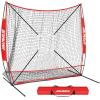 AOLIGEIJS 7'X7' Baseball Softball Practice Net,Pitching Net,Batting Net,with Large Ball Collection System,Baseball Pitching Kit - Batter Dummy,Bonus Strike Zone (Red Baseball Net ONLY) view 1
